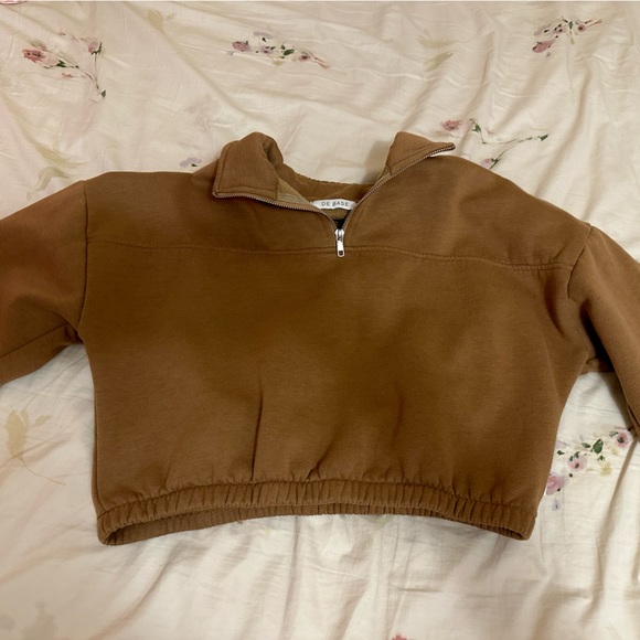 Cropped half zip brown sweater - Picture 3 of 4